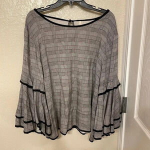 Vintage Plaid Trumpet Sleeve Blouse Preppy Academia Y2K 1X